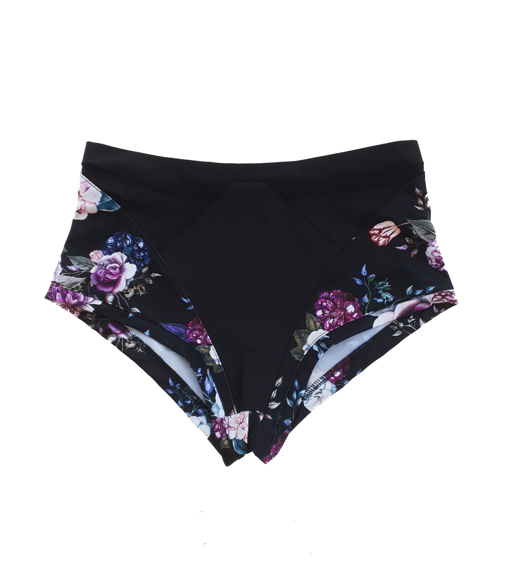HIGH WAISRED POLE SHORTS VIOLET BLOOM FLORAL BOTTOMS MESH