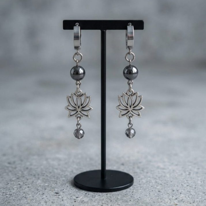 lotus hematite drop earrings